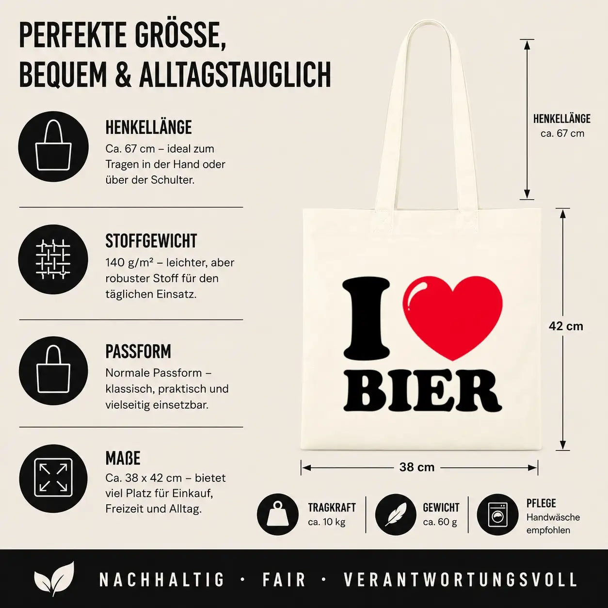 Baumwolltasche - I ❤ Bier