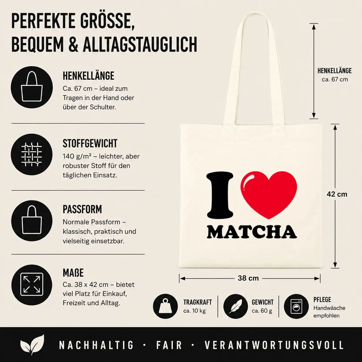 Baumwolltasche - I ❤ Matcha
