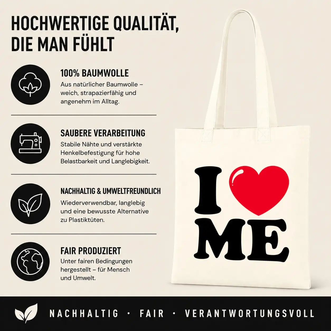 Baumwolltasche - I ❤ ME