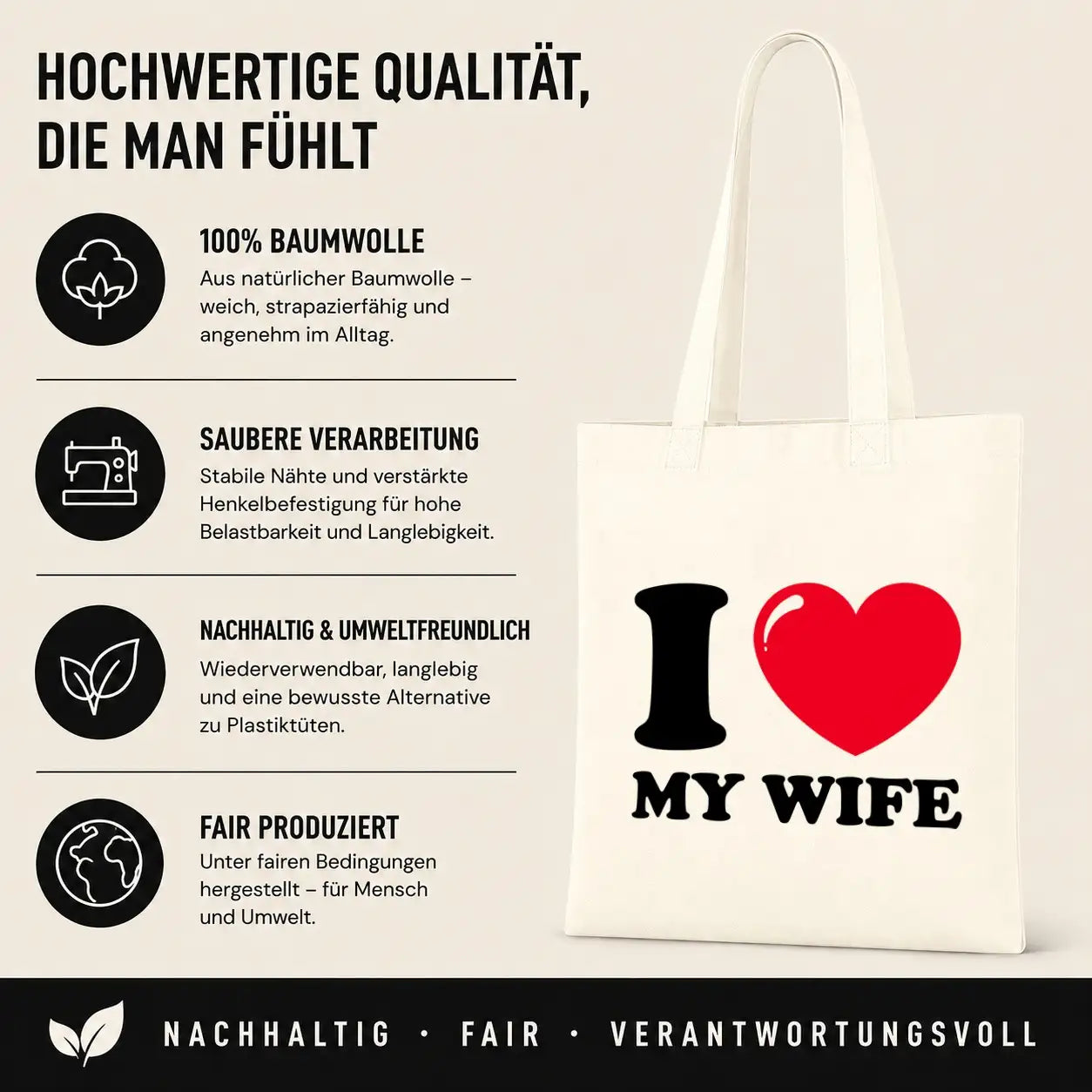 Baumwolltasche - I ❤️ my wife