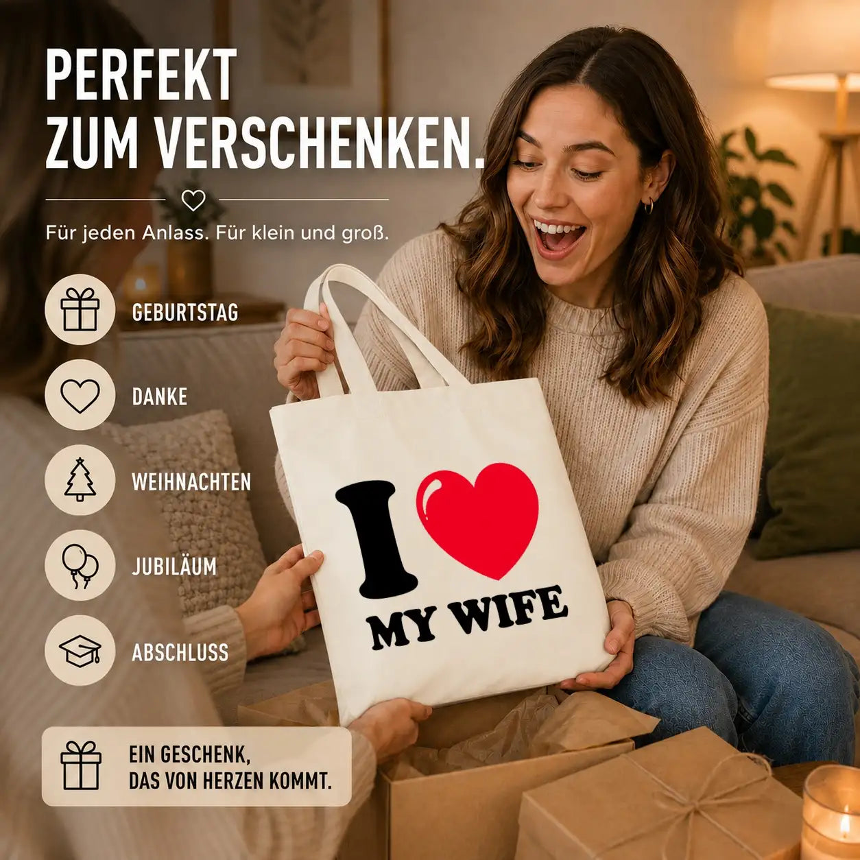 Baumwolltasche - I ❤️ my wife