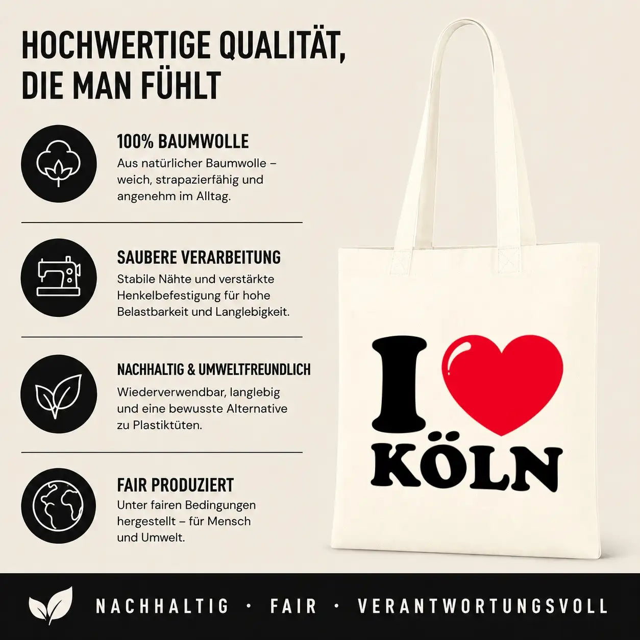 LIEBTASTISCH® Baumwolltasche I ❤ Köln - Stofftasche Beutel Karneval kölsch bedruckt - Kamellebeutel Wurfbeutel für Kölner Fanartikel - Köl - Dom - {FARBE}