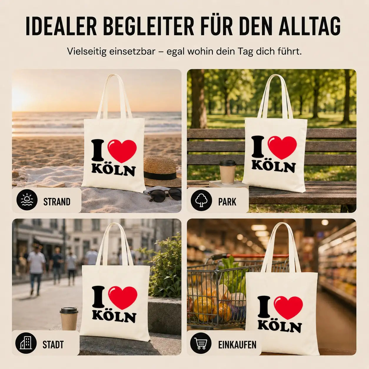 LIEBTASTISCH® Baumwolltasche I ❤ Köln - Stofftasche Beutel Karneval kölsch bedruckt - Kamellebeutel Wurfbeutel für Kölner Fanartikel - Köl - Dom - {FARBE}
