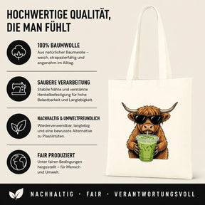 Baumwolltasche - Highland Rind mit Sonnenbrille