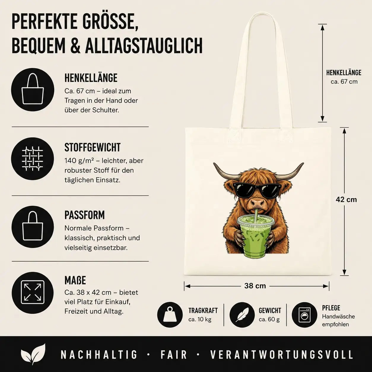 Baumwolltasche - Highland Rind mit Sonnenbrille
