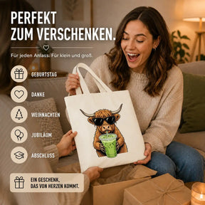 Baumwolltasche - Highland Rind mit Sonnenbrille