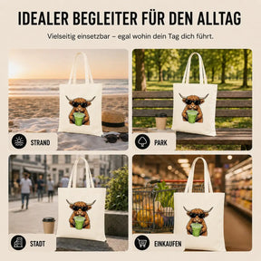 Baumwolltasche - Highland Rind mit Sonnenbrille