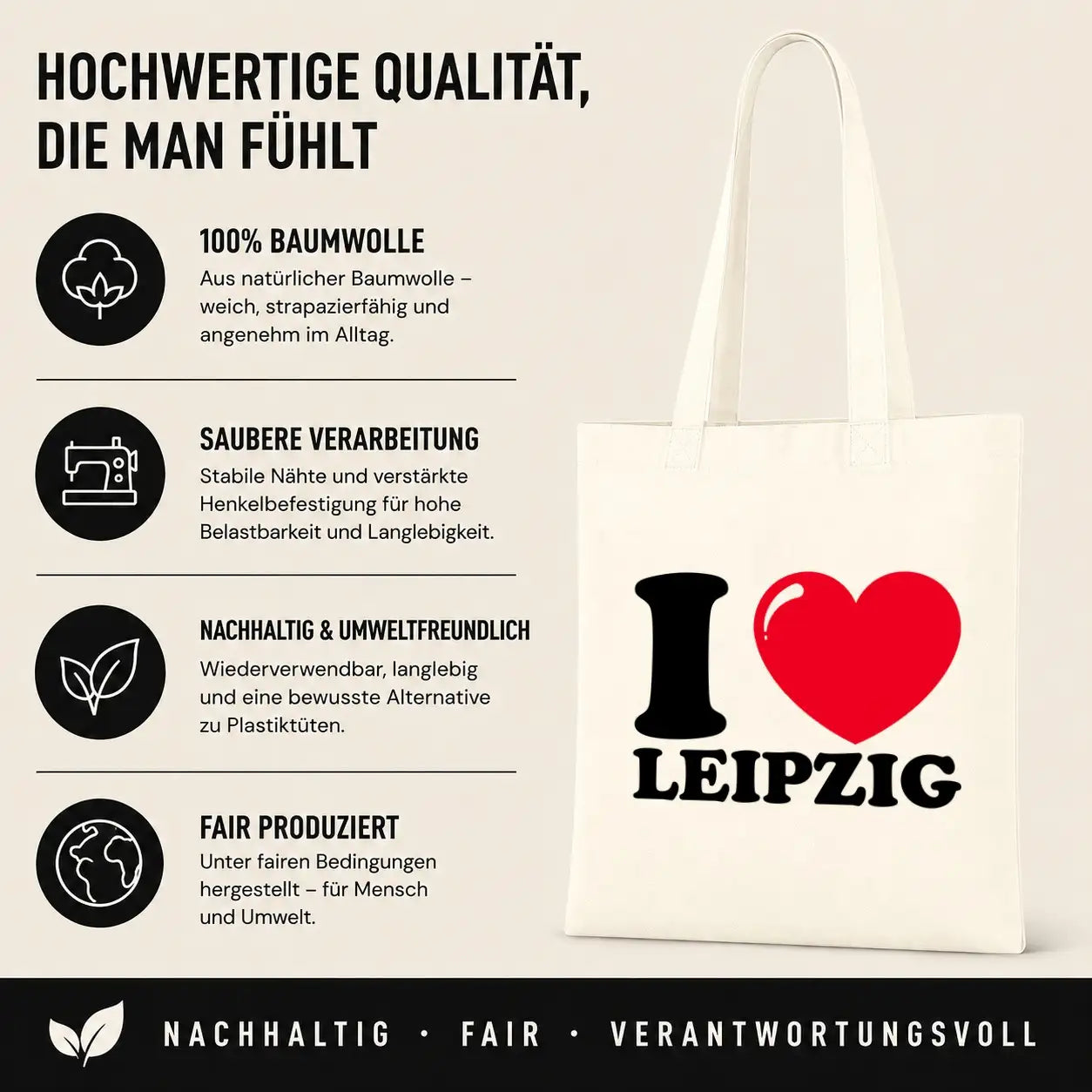 Baumwolltasche - I ❤ Leipzig