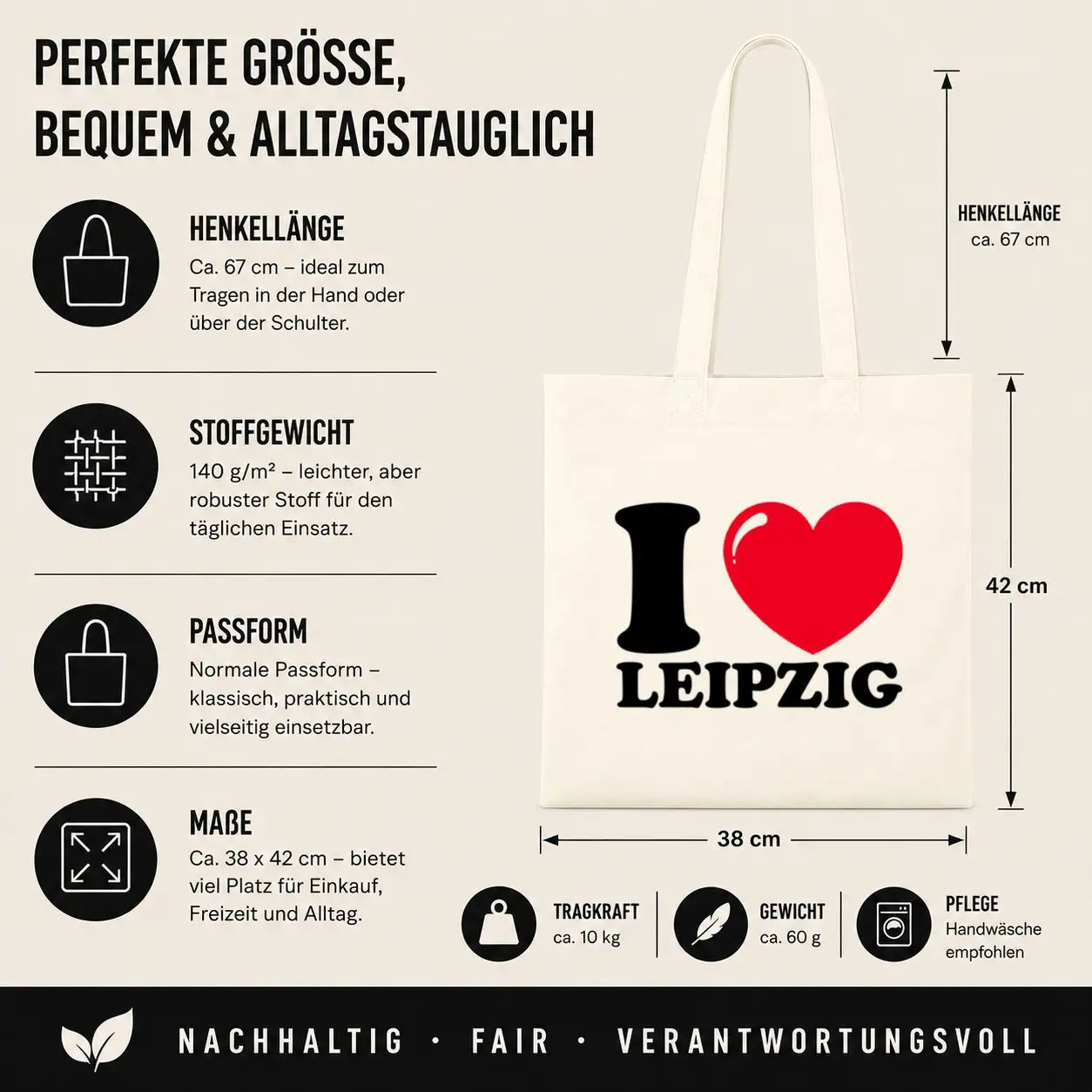 Baumwolltasche - I ❤ Leipzig