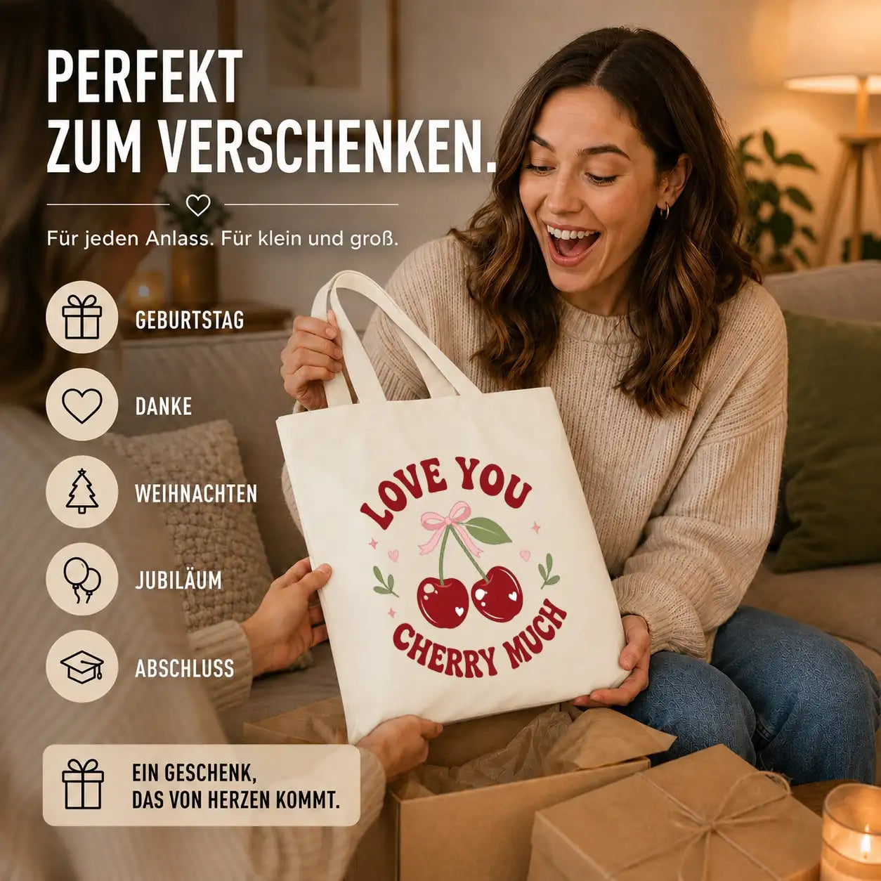 Baumwolltasche - Love You Cherry Much Motiv
