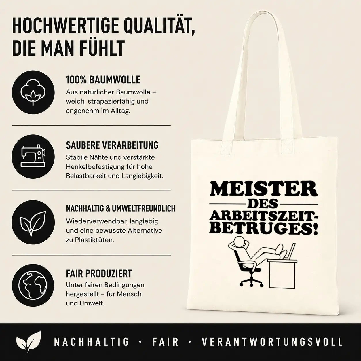 Baumwolltasche - Meister des Arbeitszeitbetruges!