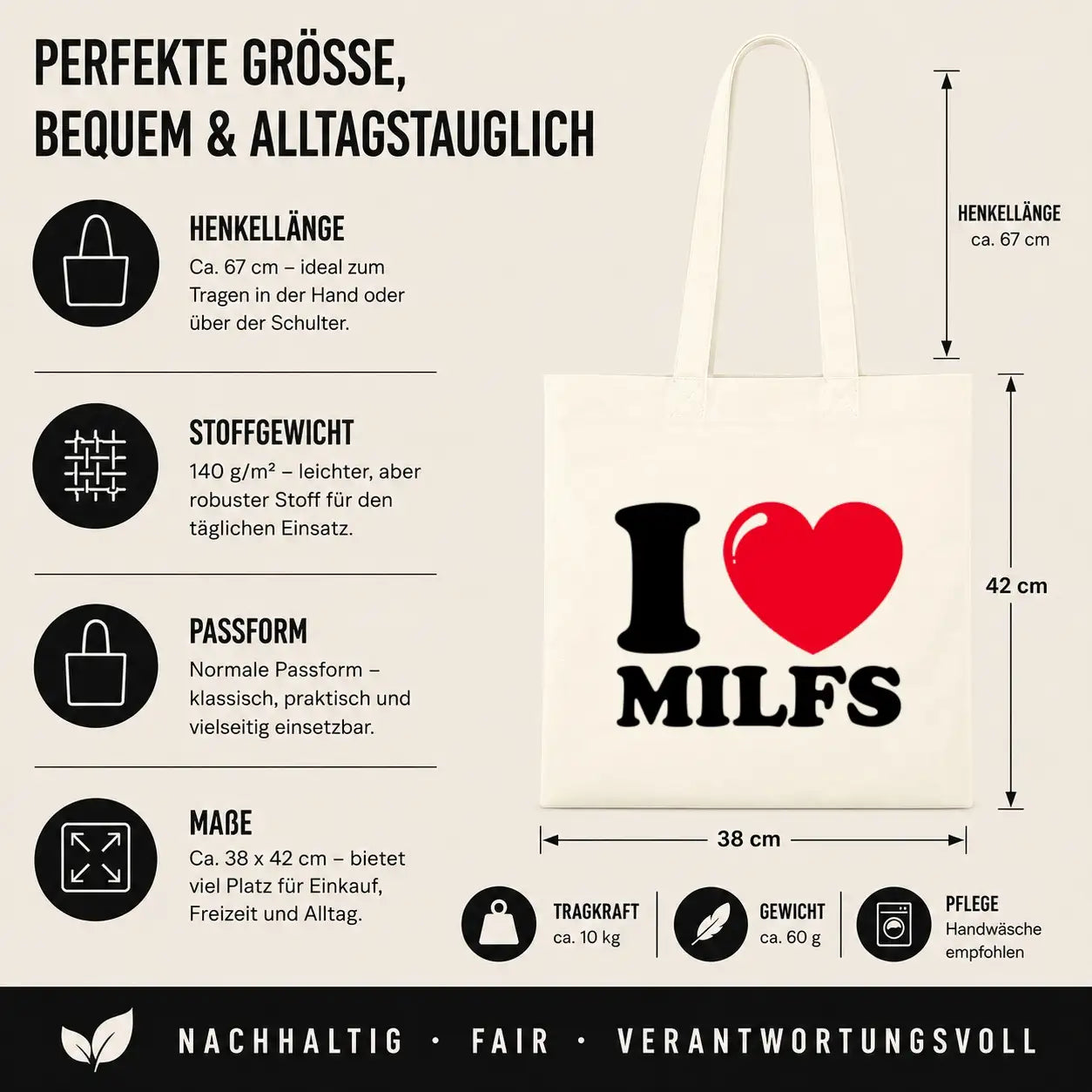 Baumwolltasche - I ❤ Milfs