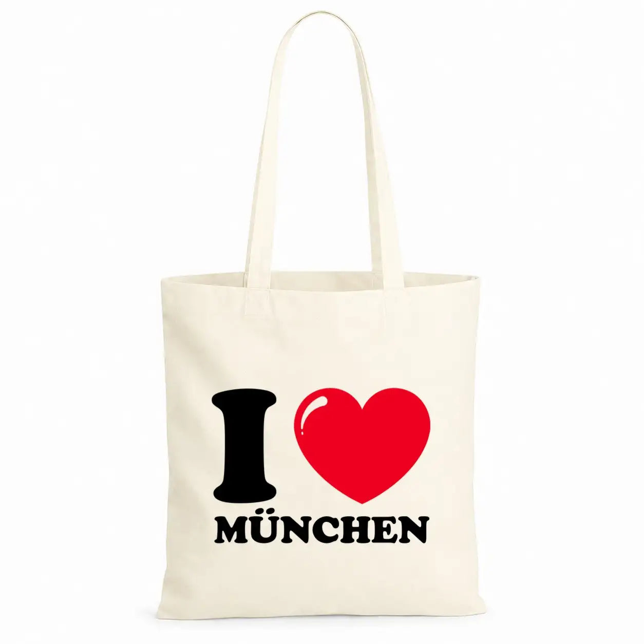 LIEBTASTISCH® Baumwolltasche mit Spruch I ❤ München - Baumwolltaschen Beutel Souvenir bedruckt - Stofftasche Shopper mit langen Henkeln für Damen - Tasche - {FARBE}