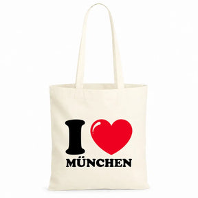 LIEBTASTISCH® Baumwolltasche mit Spruch I ❤ München - Baumwolltaschen Beutel Souvenir bedruckt - Stofftasche Shopper mit langen Henkeln für Damen - Tasche - {FARBE}