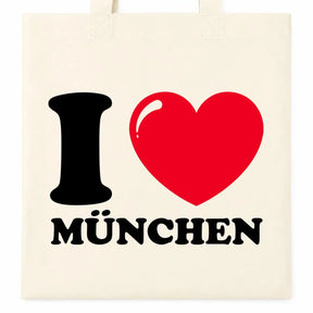 LIEBTASTISCH® Baumwolltasche mit Spruch I ❤ München - Baumwolltaschen Beutel Souvenir bedruckt - Stofftasche Shopper mit langen Henkeln für Damen - Tasche - {FARBE}