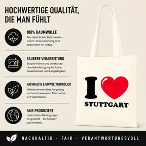 LIEBTASTISCH® Baumwolltasche I ❤ Stuttgart - Einkaufsbeutel bedruckt mit langem Henkel - Stofftasche Beutel für Damen Herren - Schwarz - Groß - Erzieherin - {FARBE}