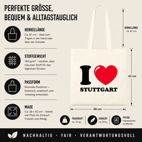 LIEBTASTISCH® Baumwolltasche I ❤ Stuttgart - Einkaufsbeutel bedruckt mit langem Henkel - Stofftasche Beutel für Damen Herren - Schwarz - Groß - Erzieherin - {FARBE}