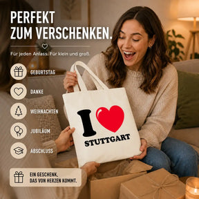 LIEBTASTISCH® Baumwolltasche I ❤ Stuttgart - Einkaufsbeutel bedruckt mit langem Henkel - Stofftasche Beutel für Damen Herren - Schwarz - Groß - Erzieherin - {FARBE}