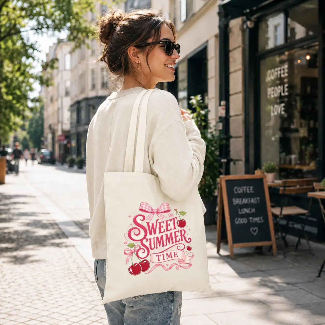 Baumwolltasche - Sweet Summer Time mit Kirschen und Schleife