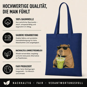 Baumwolltasche - Capybara mit Matcha Getränk