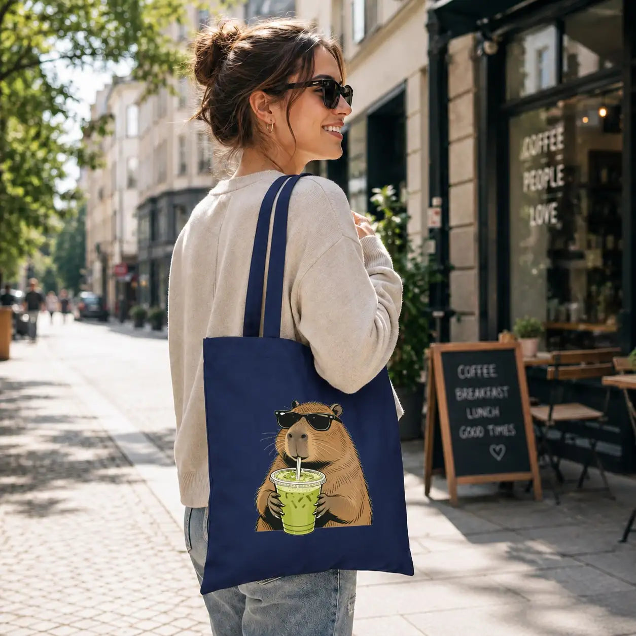 Baumwolltasche - Capybara mit Matcha Getränk