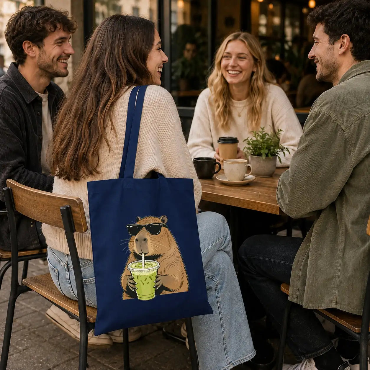 Baumwolltasche - Capybara mit Matcha Getränk