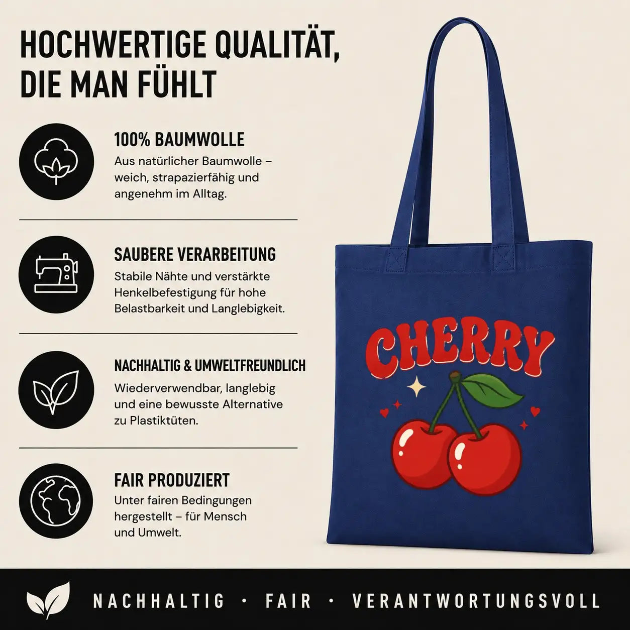 Baumwolltasche - Cherry Kirsche Motiv