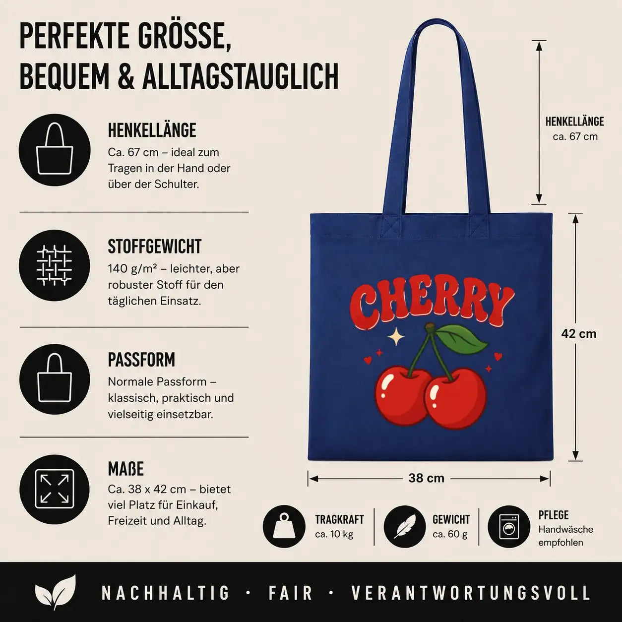 Baumwolltasche - Cherry Kirschen Motiv