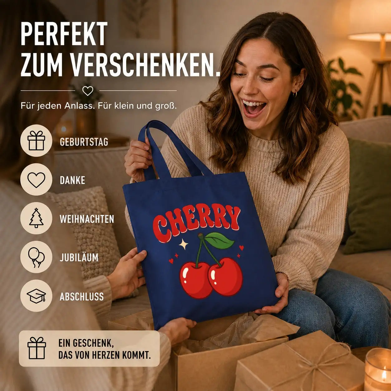 Baumwolltasche - Cherry Kirschen Motiv
