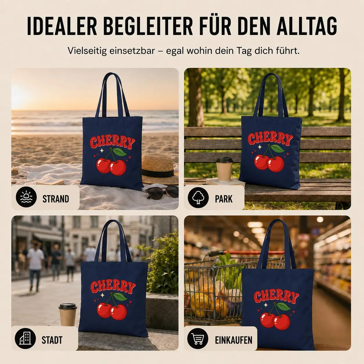 Baumwolltasche - Cherry Kirschen Motiv