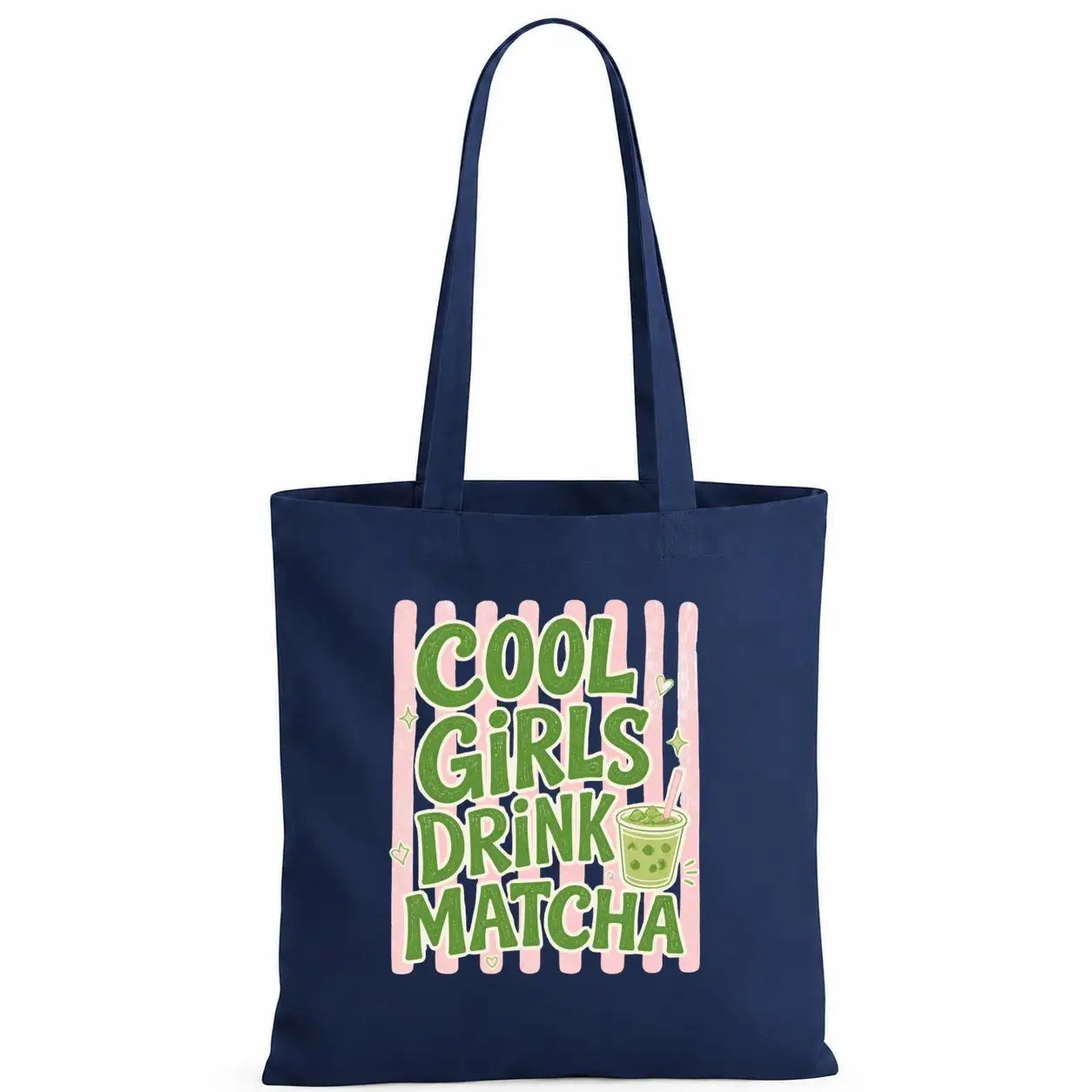 Baumwolltasche Navy - Cool Girls Drink Matcha Motiv