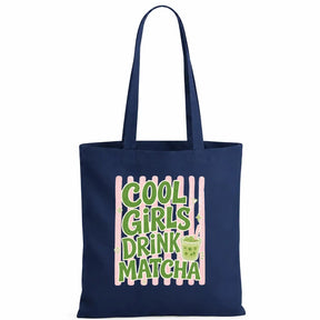 Baumwolltasche Navy - Cool Girls Drink Matcha Motiv