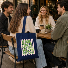 Baumwolltasche Navy - Cool Girls Drink Matcha Motiv