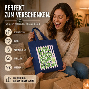 Baumwolltasche Navy - Cool Girls Drink Matcha Motiv