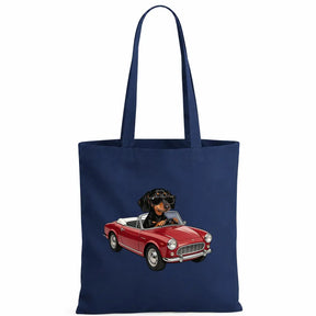 Baumwolltasche - Dackel mit Sonnenbrille im Auto