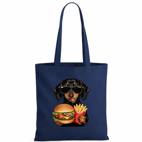 Baumwolltasche - Dackel Sonnenbrille Burger Pommes