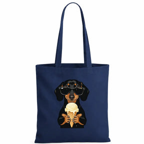 Baumwolltasche - Dackel mit Sonnenbrille Eis