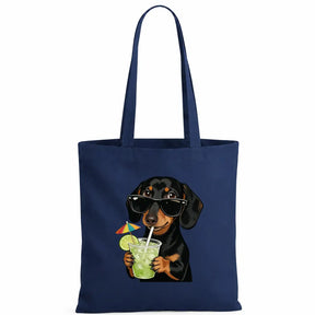 Baumwolltasche - Dackel mit Sonnenbrille Cocktail