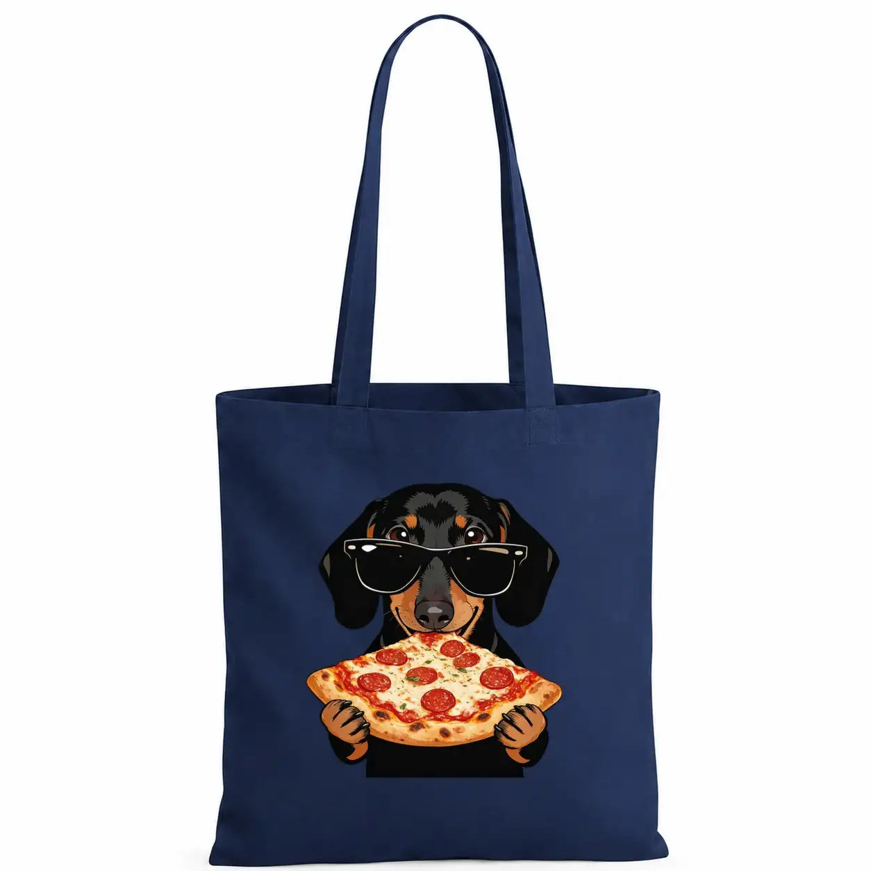 Baumwolltasche - Dackel mit Sonnenbrille Pizza