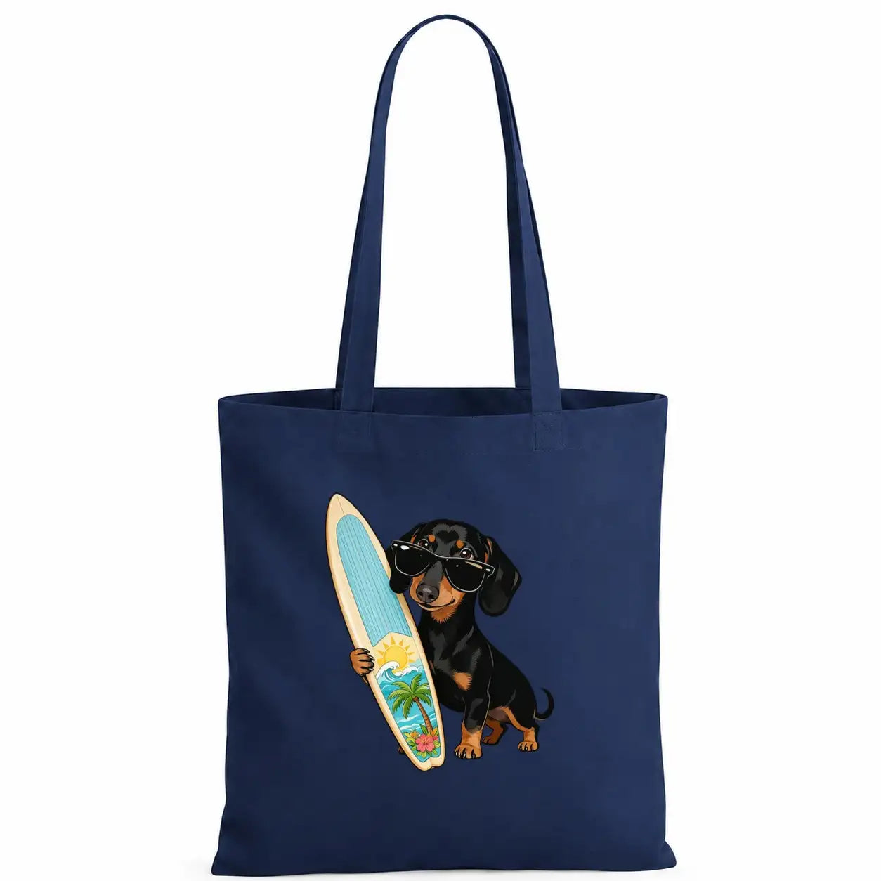 Baumwolltasche - Dackel mit Surfbrett