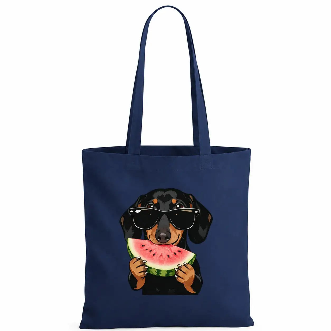 Baumwolltasche - Dackel mit Sonnenbrille Wassermelone