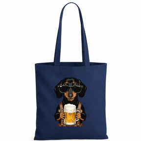 Baumwolltasche - Dackel mit Sonnenbrille Bier