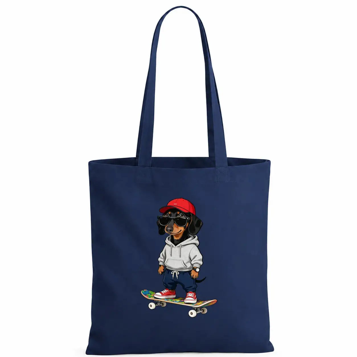 Baumwolltasche - Dackel auf Skateboard