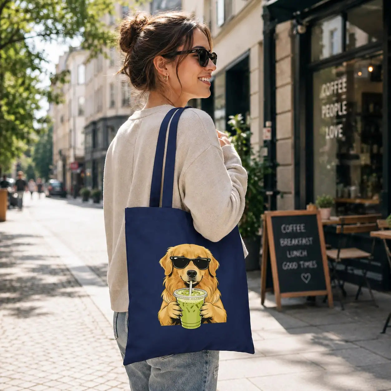 Baumwolltasche - Golden Retriever mit Sonnenbrille