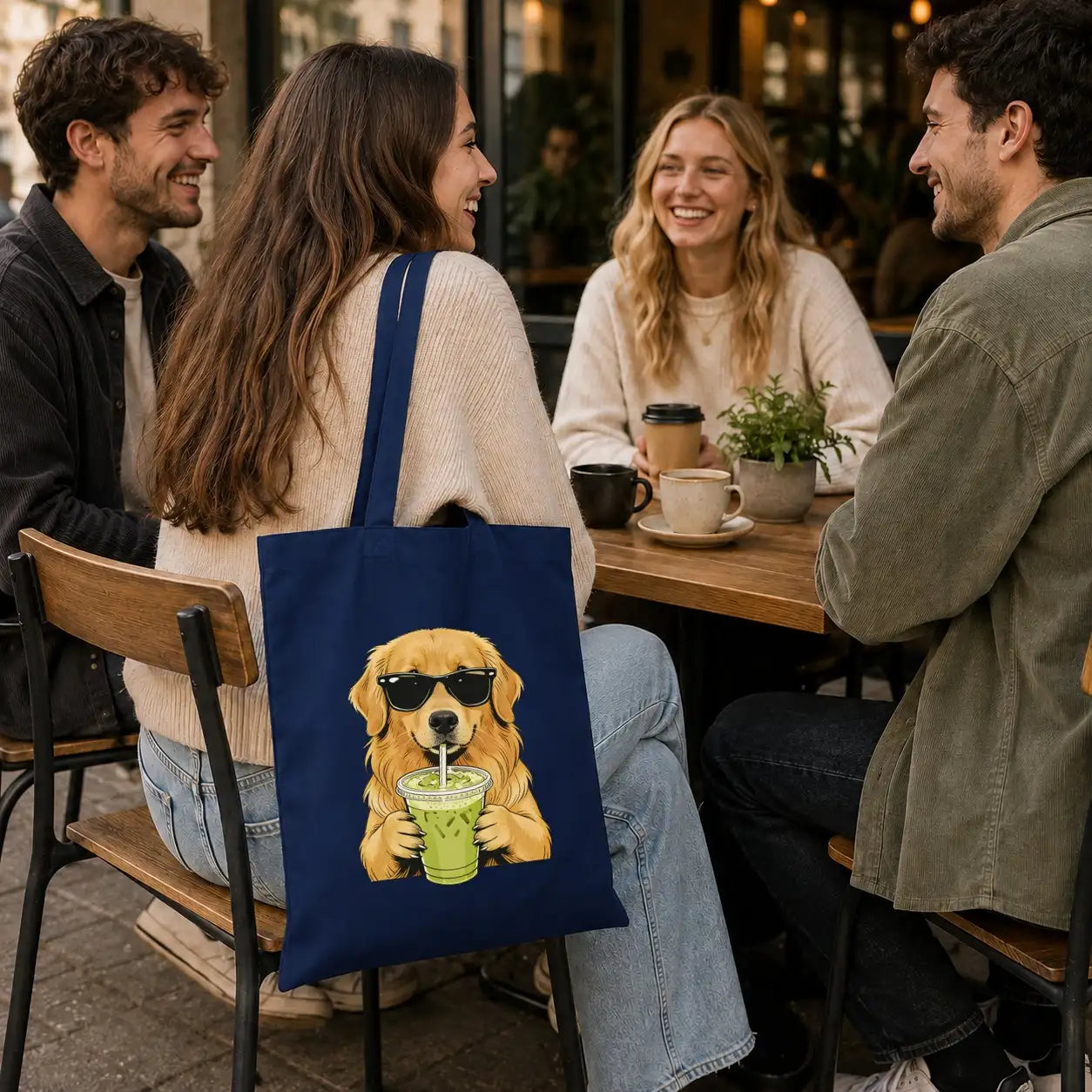 Baumwolltasche - Golden Retriever mit Sonnenbrille