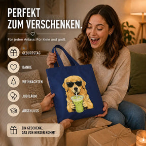 Baumwolltasche - Golden Retriever mit Sonnenbrille