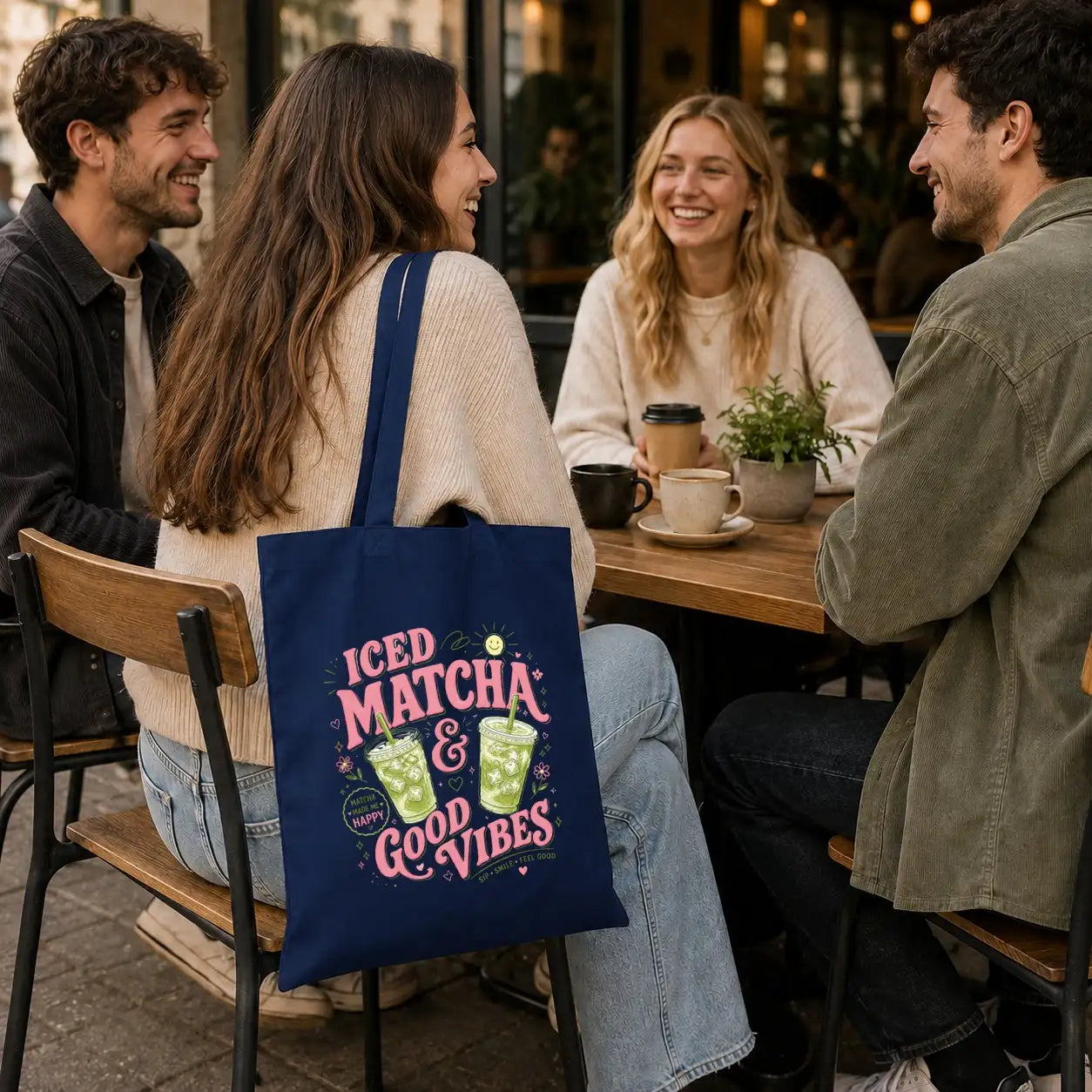 Baumwolltasche - Iced Matcha & Good Vibes Matcha made me happy Sip · Smile · Feel Good