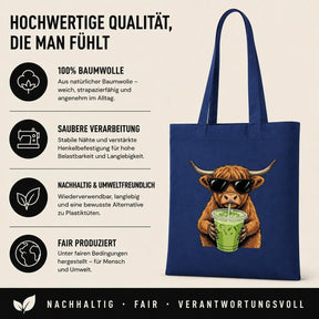 Baumwolltasche - Highland Rind mit Sonnenbrille