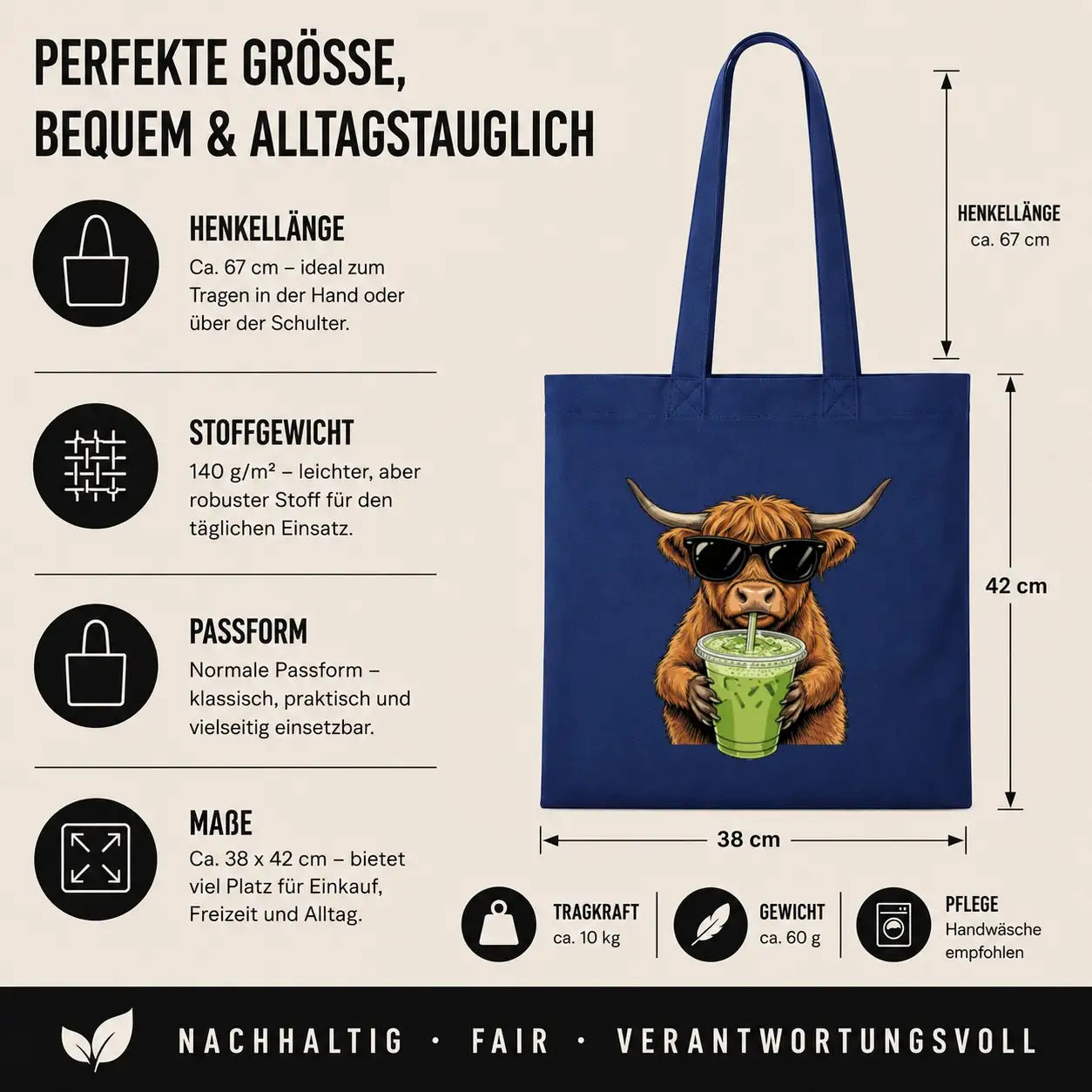 Baumwolltasche - Highland Rind mit Sonnenbrille