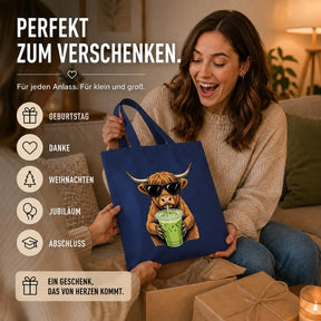 Baumwolltasche - Highland Rind mit Sonnenbrille